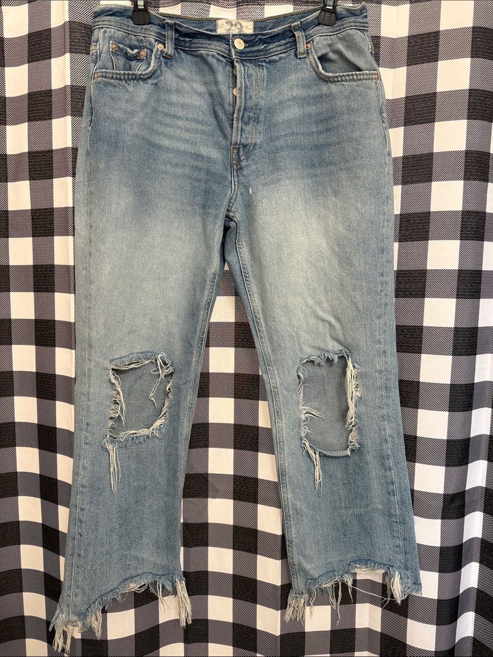 We The Free Light Blue Distressed Ankle Crop Jeans
